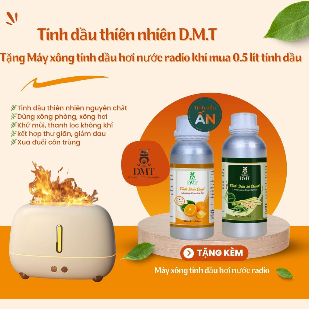 [Chai lớn 500ml] Tặng máy xông tinh dầu hơi nước radio khi mua 500ml Tinh dầu xông thơm phòng DMT