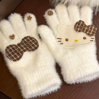 Găng Tay Len Lông Mềm Hello Kitty Dễ Thương, Găng Tay Giữ Ấm Mùa Đông Lót Nỉ Ấm Áp Cho Bạn Gái