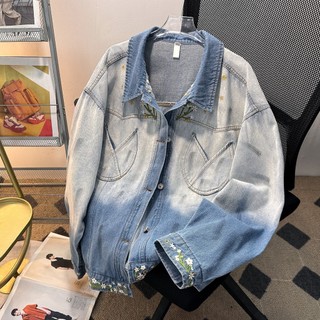 Áo khoác denim nam phong cách retro Mỹ,gradient màu, thiết kế unisex cao cấp