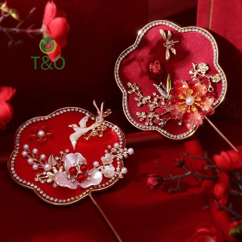 [T & O-t] Quạt chúc may mắn cổ điển Trung Quốc Quạt hoa cầm tay đính đá cổ điển Quà tặng mặt dây chuyền tinh tế [mới]