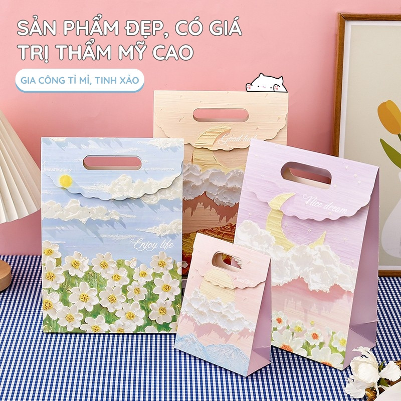 Túi Giấy Đựng Quà Sinh Nhật Mini Cute – Thiết Kế Sang Trọng Có Hoa, Dày Đẹp Cứng Cáp, Gói Quà Tặng Dễ Thương