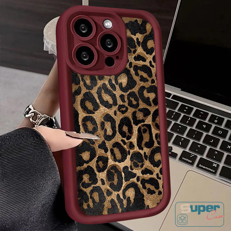 Ốp Lưng Tương Thích Cho IPhone 17 16 11 13 15 12 14 Pro Max 17 16 14 15 12 13 Pro 7Plus 8 15 7 14 16 6s 6 Plus XR XS X Max Air Full Màn Hình Thời Trang Da Báo Nâu Bao da mắt thiên thần