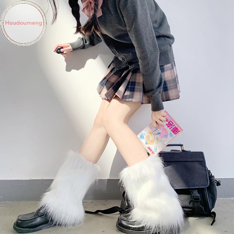 Houdou Trắng Giả Chân Ấm Áp Boot Cover Y2K Goth Chân Chắc Chắn Tất Punk Dài Đến Đầu Gối Thời Trang Ấm Tất VN