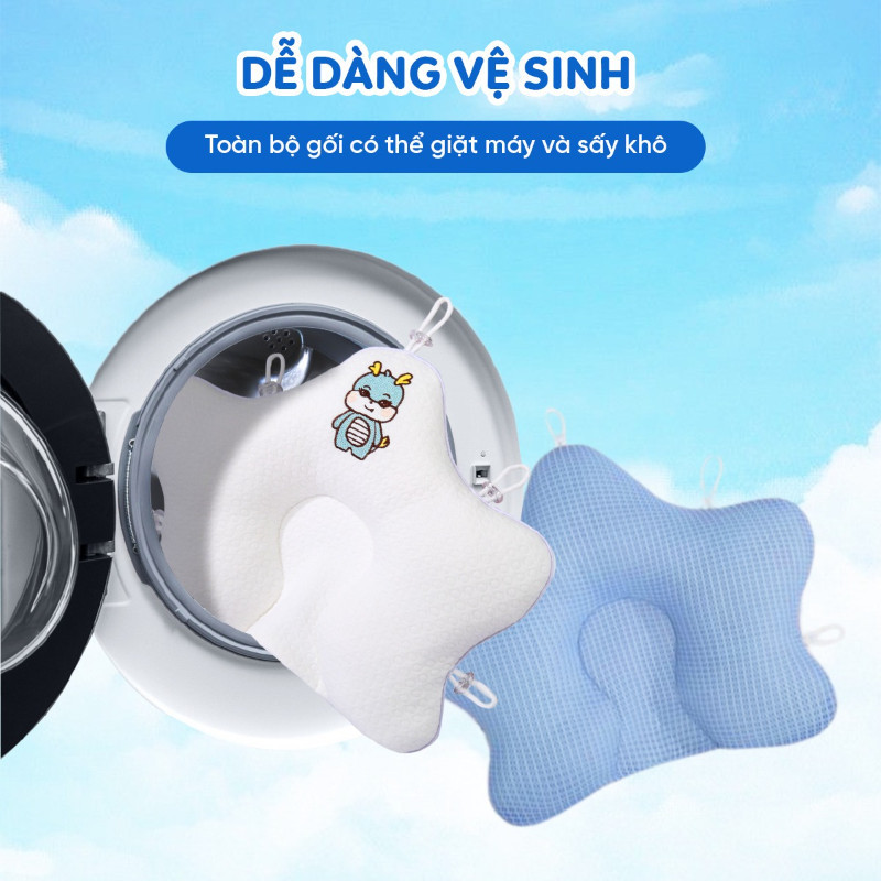 Gối định hình đầu cho bé, Có Dây Rút Điều Chỉnh,  chống bẹp đầu, Giúp Bé Ngủ Ngon, cho mùa hè