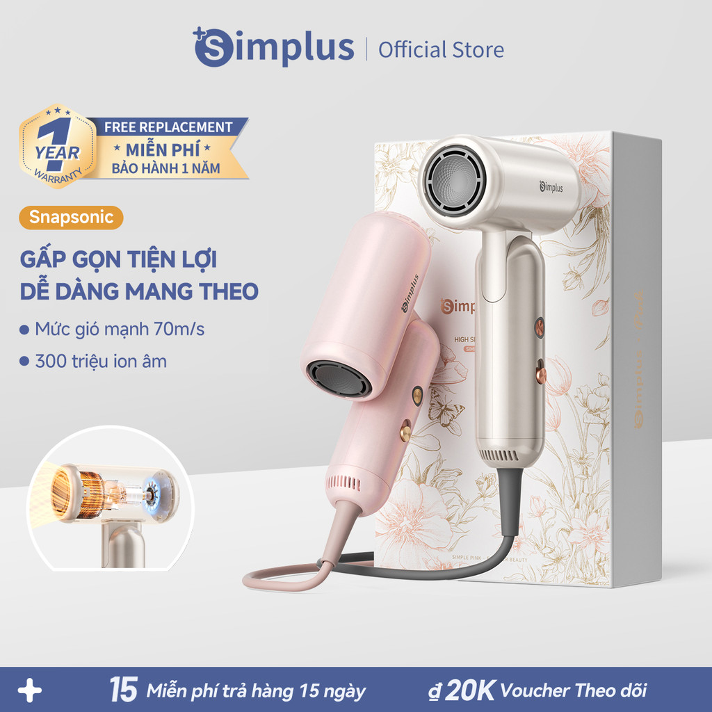 Simplus Máy sáy tóc  gấp gọn tiện lợi, 8 chế độ sấy khô, tôc độ cao 70m/s, 300 triệu ion âm CFJH012