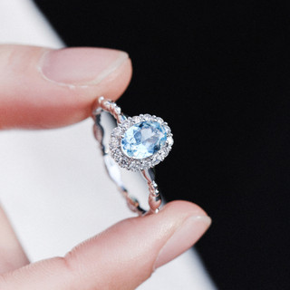 Nhẫn aquamarine hình bầu dục cho nữ, tone màu xanh topaz