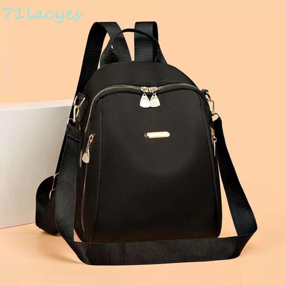 Ba lô Nylon LACYES, Túi đeo vai nhỏ màu đen đa chức năng, Túi xách di động Du lịch đơn giản Ba lô cổ điển dành cho học sinh