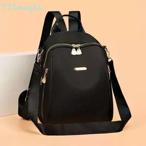 Ba lô Nylon LACYES, Túi đeo vai nhỏ màu đen đa chức năng, Túi xách di động Du lịch đơn giản Ba lô cổ điển dành cho học sinh