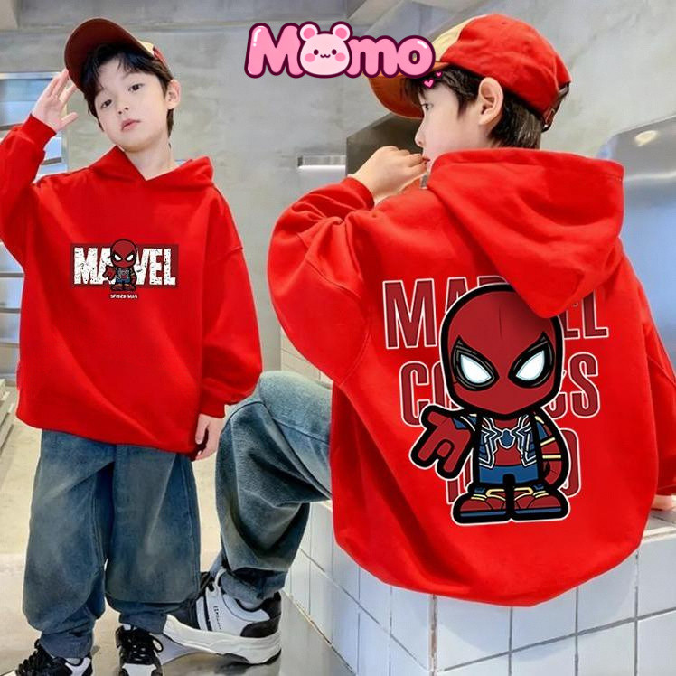 Áo Hoodie cổ tròn in hình người nhện cho trẻ em, Áo cổ tròn thời trang hợp thời trang Unisex