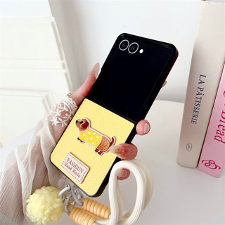 Vỏ Da PU Hoạt Hình Dễ Thương Cho Samsung Galaxy Z Flip 7 Flip 6 7fe 5 4 / 3 Có Vòng Tay Bóng Tóc Vỏ Cứng Chống Sốc