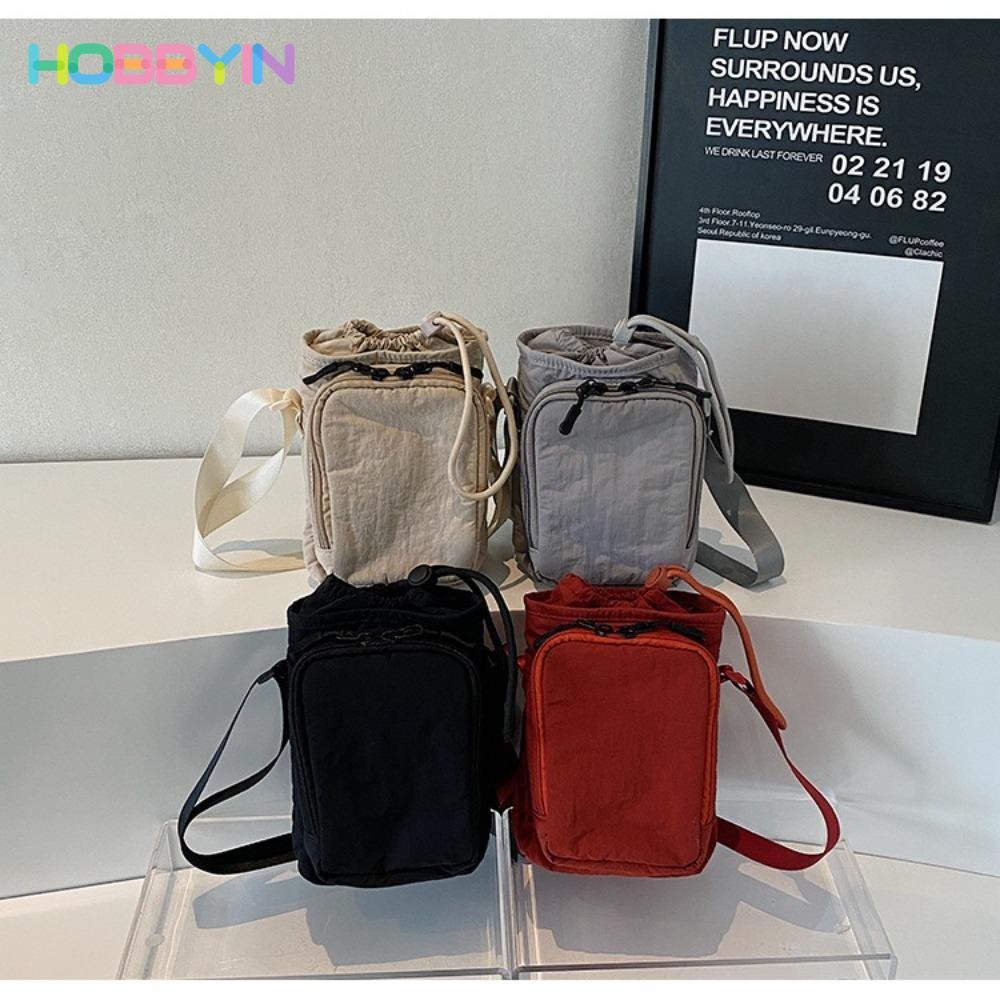 Túi dây rút HOBBYIN, Vỏ cốc nước Nylon phong cách Hàn Quốc, Ví đơn giản đi bộ đường dài màu trơn