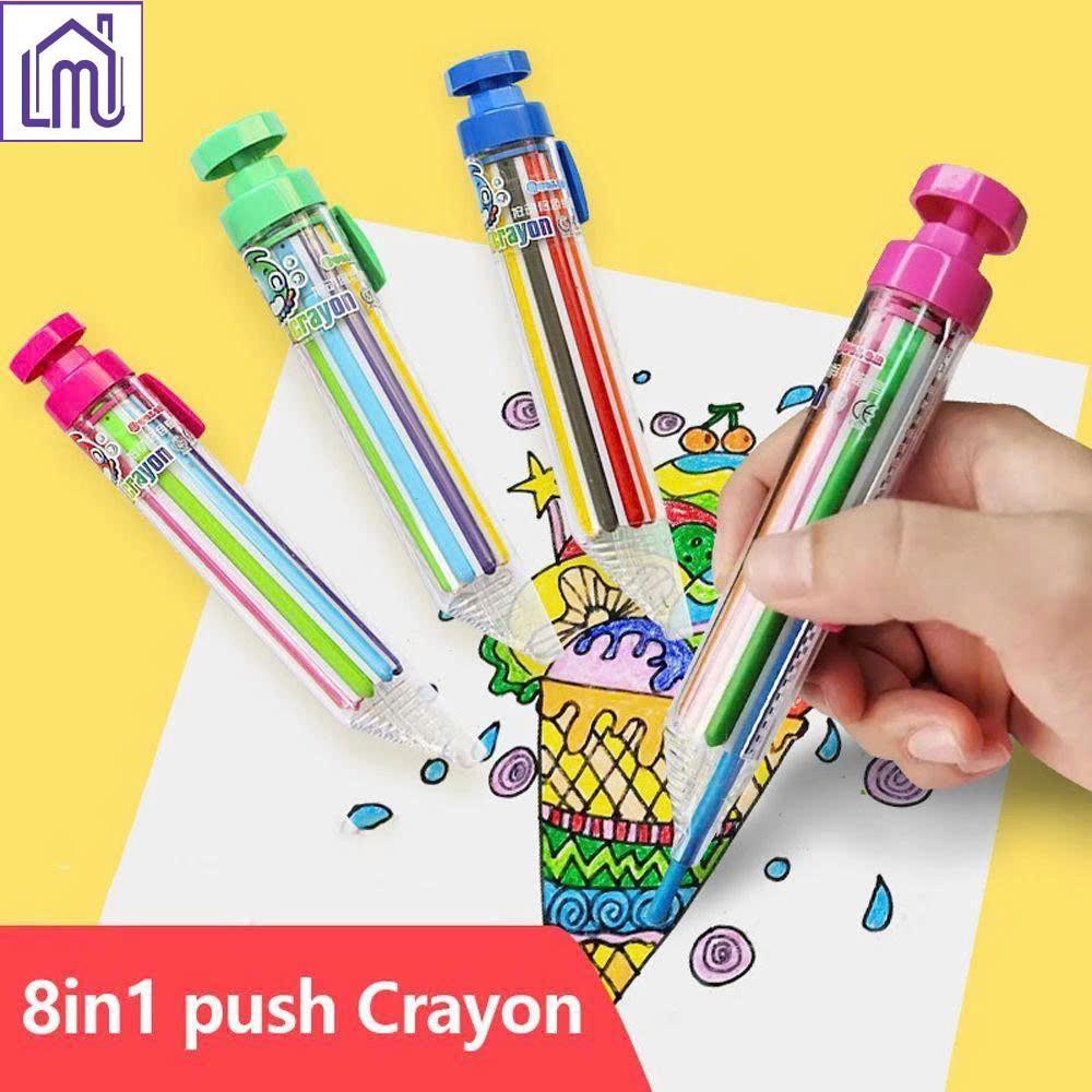 Bút sáp tô màu 8 trong 1 dành cho bé, bấm xoay đa năng, i màu nhanh gn nhẹ, không bẩn tay, viết vẽ mượt