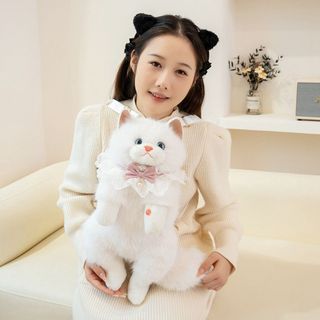 THEGIRL8B Túi đi học cho mèo sang trọng, Ba lô mèo con mô phỏng dễ thương siêu thực tế, Động vật nhồi bông mầm non Hoạt hình lưu trữ du lịch Động vật Túi mua sắm sang trọng