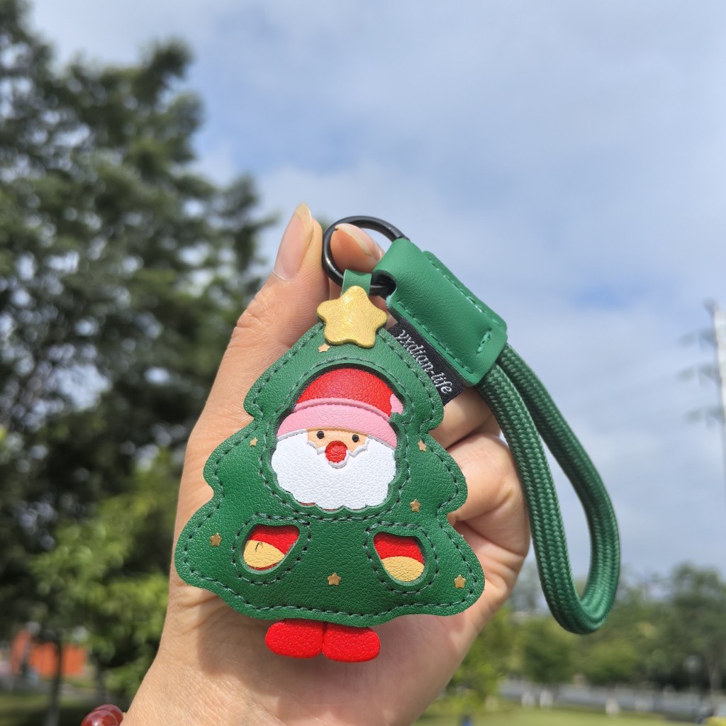 Móc khóa thả Giáng sinh bằng da sáng tạo - Túi da PU màu xanh lá cây dễ thương quyến rũ, Vòng chìa khóa ô tô dành cho nam và nữ