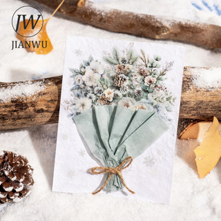 JIANWU 50mm * 200cm Mùa Đông Hoa Dòng Vintage Bông Tuyết Phong Cảnh Chất Liệu Cắt Băng PET Tạp Chí Sáng Tạo Văn Phòng Phẩm