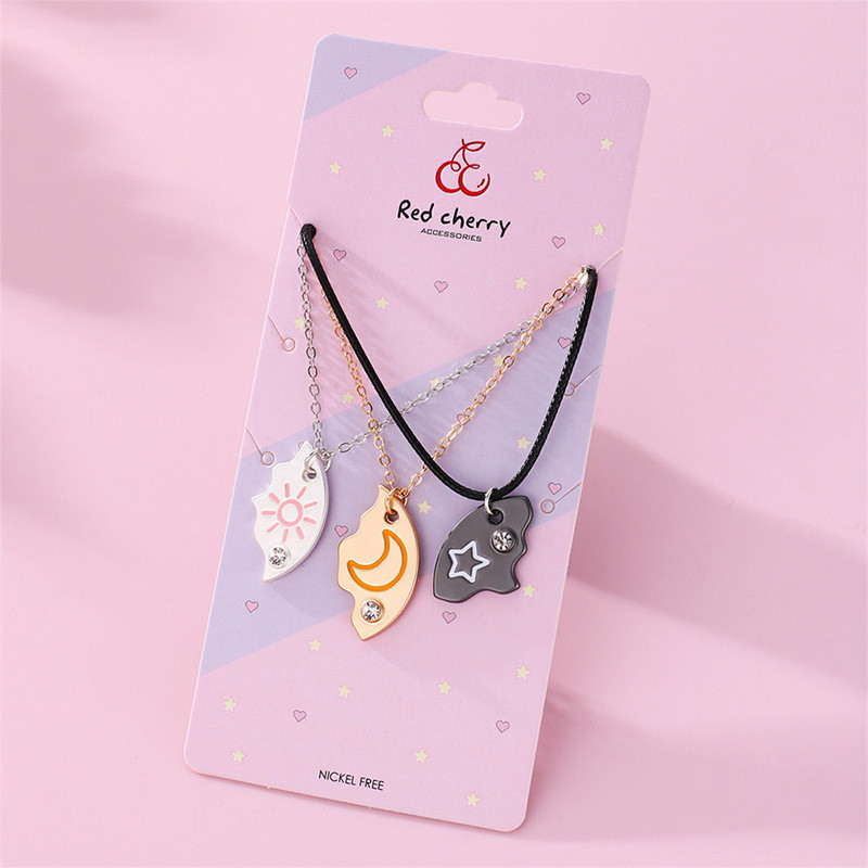 Bộ vòng cổ mặt dây chuyền Sun Moon Star - 3 món Trang sức cặp đôi tình bạn cho BFF