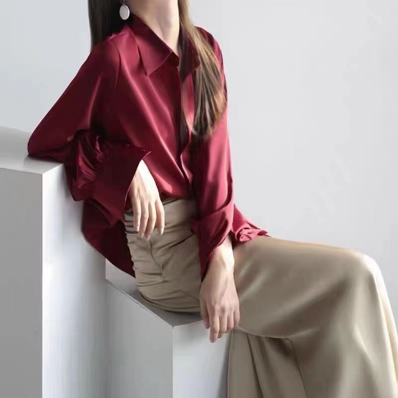 Áo sơ mi trắng tay dài nữ thời trang công sở, chất liệu satin cao cấp, phù hợp văn phòng
