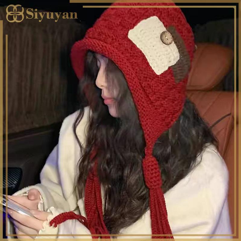 Mũ Bonnet Siyuyan Vải Thường Ngày, Bảo Vệ Tai, Phong Cách Bím Tóc