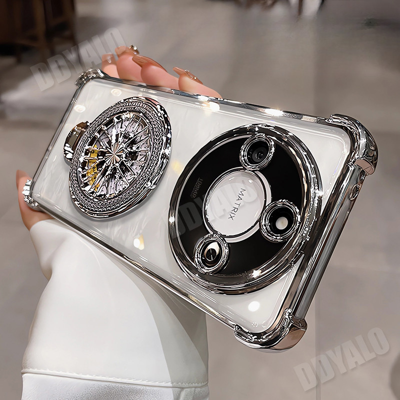 Ốp điện thoại cho Honor X9A X9B X9C 5G X9 A B C X 9A 9B 9C Mạ trong suốt Vỏ silicon mềm chống sốc Ốp điện thoại bảo vệ chống rơi Ốp điện thoại có giá đỡ con quay hồi chuyển gấp