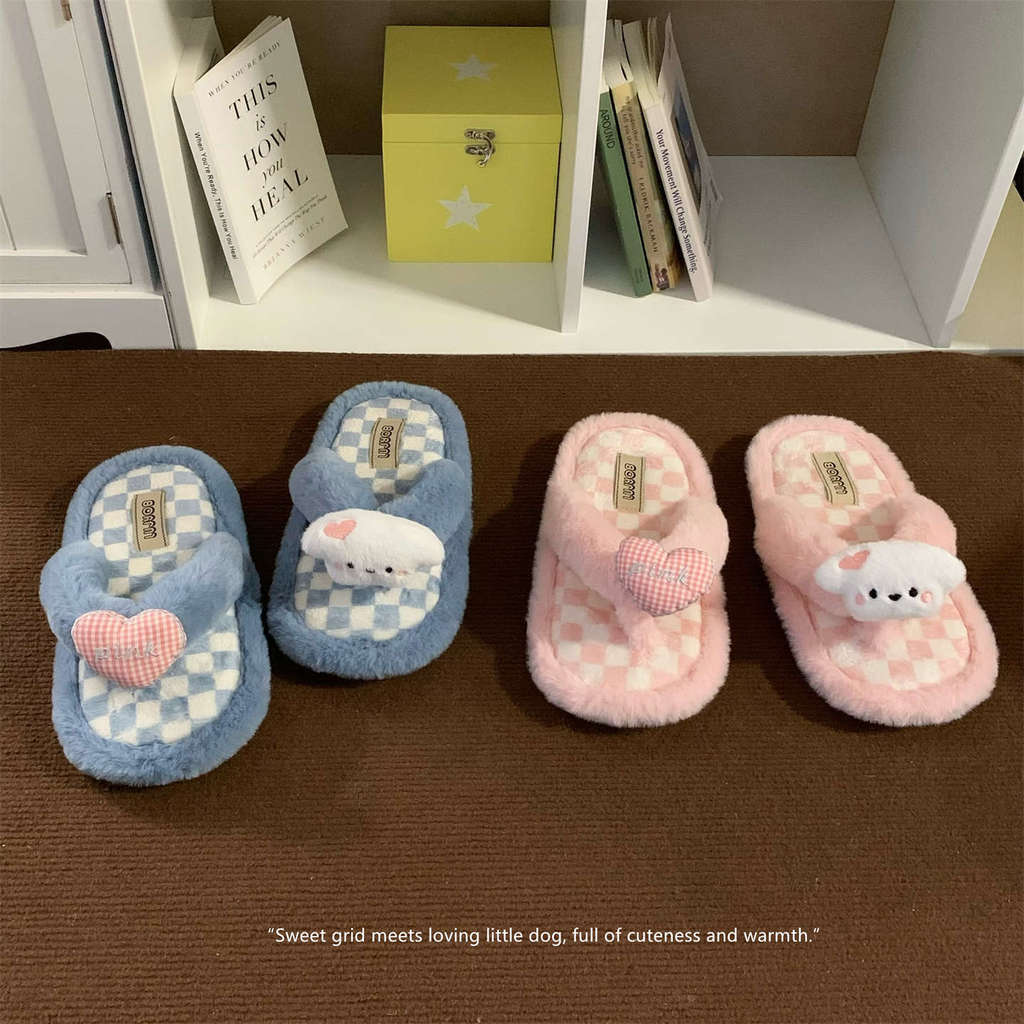 XIXITIAO Dép Cotton Lông Hoạt Hình Dễ Thương Nữ Thu Đông Ấm Áp Mới Thường Ngày