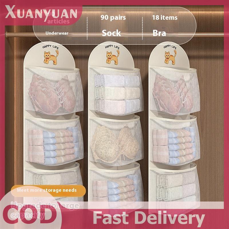 XUAN 2 / 3 Lớp Lưu Trữ Dung Tích Lớn Túi Lưới Quần Lót Tất Túi Bảo Quản Thoáng Khí Tủ Quần Áo Tổ Chức Có Móc Treo Quần Áo VN