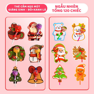 Quà giáng sinh thẻ giấy cài kẹo mút - Quà Tặng Cho Bé set 60, Thẻ giấy cắm kẹo Noel, bút trang trí bó hoa, làm quà tặng