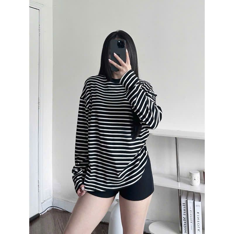 Áo thun dài tay kẻ sọc ngang bigsize, phù hợp cho mùa hè, , lên đến 70kg - Quanao94.