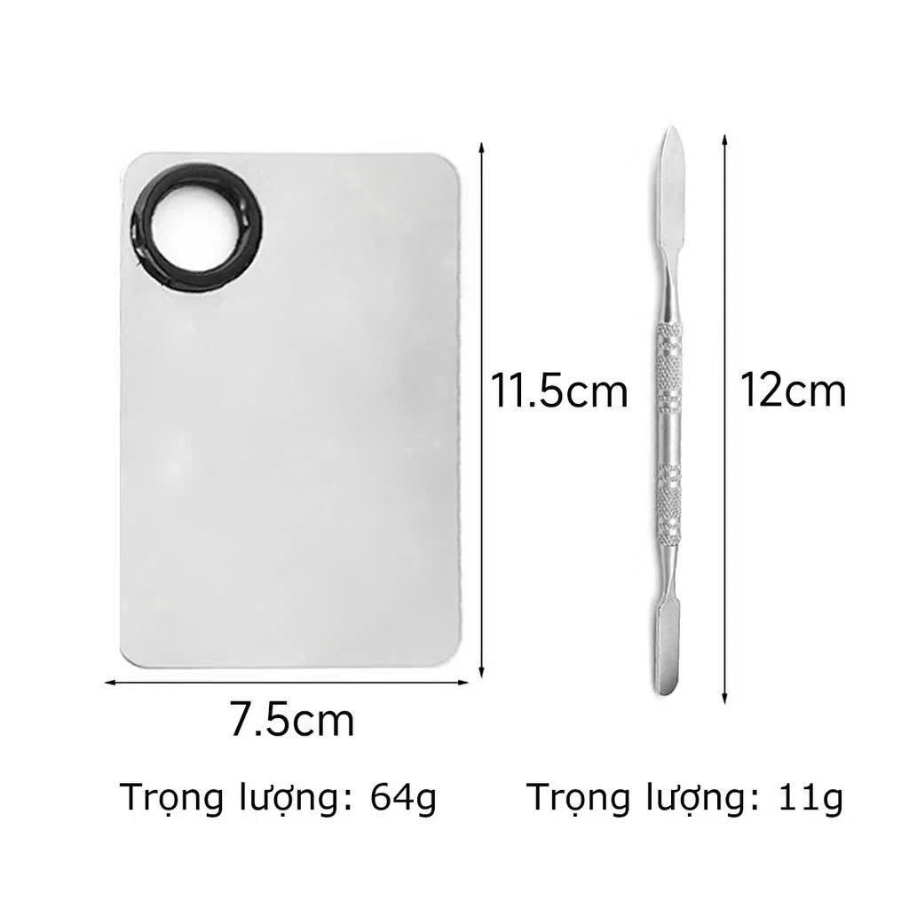 Bộ dụng cụ khay tán nền kèm thìa trộn tán kem nền bằng thép chống gỉ, nhựa trong suốt dễ vệ sinh