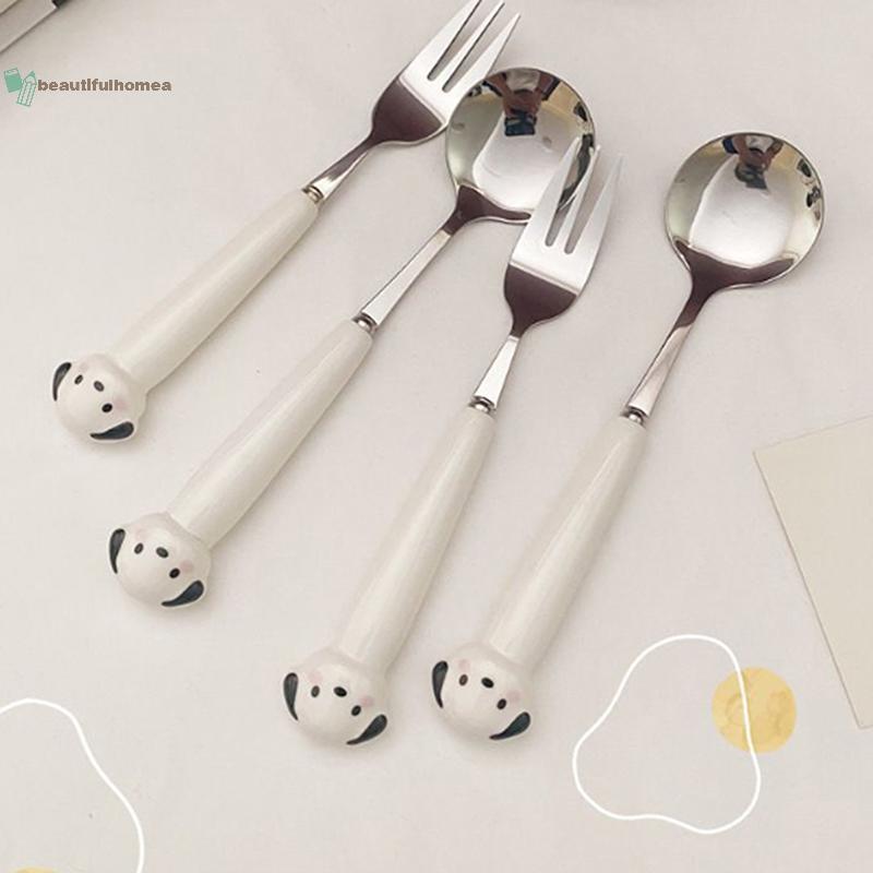 BeautifulHomeA Hoạt Hình Chó Con Heo Thìa Nĩa Thép Không Gỉ Dao Kéo Di Động Sinh Viên Hoạt Hình Bộ Đồ Ăn Trẻ Em Hộp Bảo Quản VN