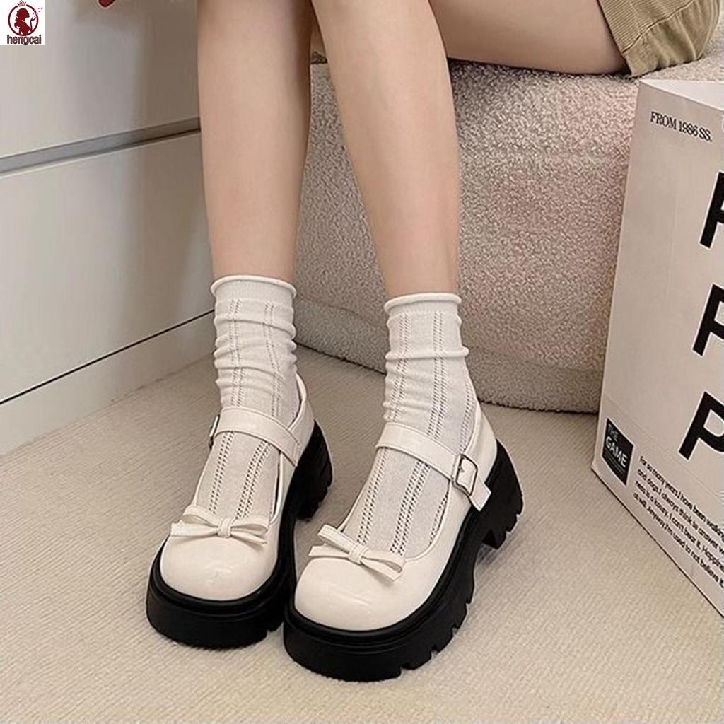 Phụ Nữ Màu Đen Dày Đế Dày Giày Phong Cách Anh Bền Chống Trơn Trượt Quà Tặng Cho Mẹ Vợ Em Gái Con Gái Dì