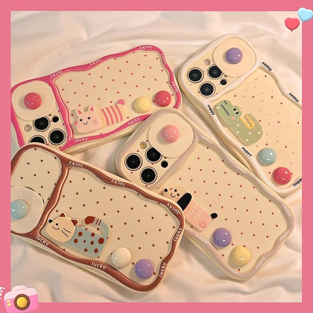 Ốp điện thoại cửa sổ trượt 3D Dot Dog Cat cho iPhone 17 Pro Max 16 Plus 15 14 13 12 11 Vỏ bảo vệ chống sốc