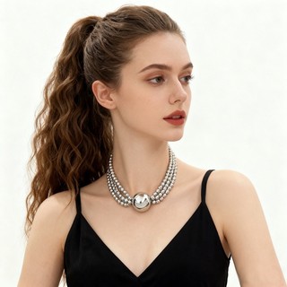 Chuỗi vòng cổ giả ngọc trai nhiều lớp với hạt to
