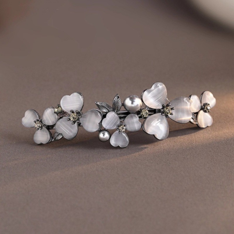 MAUROPOLI - Cụm Hoa Mắt Mèo & Cơ Tóc Hoa Opal Đính Đá Ngọc Trai, Phù Hợp Mái Tóc Thanh Lịch