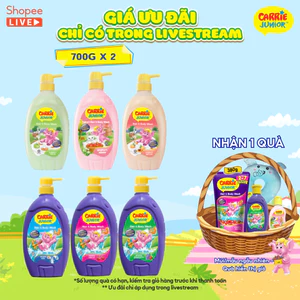 Combo 2 Sữa Tắm Gội thành phần thiên nhiên & sữa chua Sạch Dịu Nhẹ & ẩm mịn Cho Bé Carrie Junior Hương Melon 700g - live