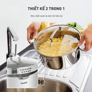 Bộ 5 nồi Inox cao cấp Tefal Duetto Plus G719SA55 (quánh 16cm, nồi hầm 18/20/24 cm, nồi luộc gà 22cm) | BH 24 tháng