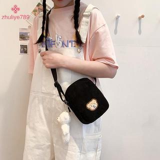 < zhuliye789 > Túi đeo chéo điện thoại hình gấu vải nhung di động Điện thoại di động Ví đựng tiền xu Túi đeo chéo thời trang Túi vải nhung nhỏ