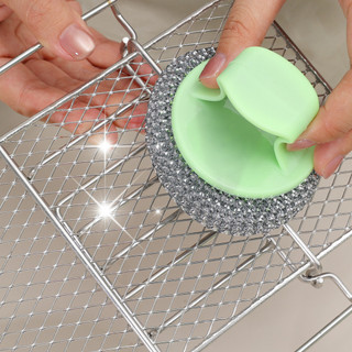 Bàn chải chà sàn kim loại có thể tháo rời cho nhà bếp - Bóng làm sạch bằng thép không gỉ có tay cầm - Dành cho bát chảo mỡ cứng