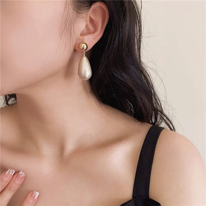 Retro Hồng Kông Giọt Nước Ngọc Trai Bông Tai Đơn Giản, Phù Hợp Với Váy Cưới Cô Dâu
