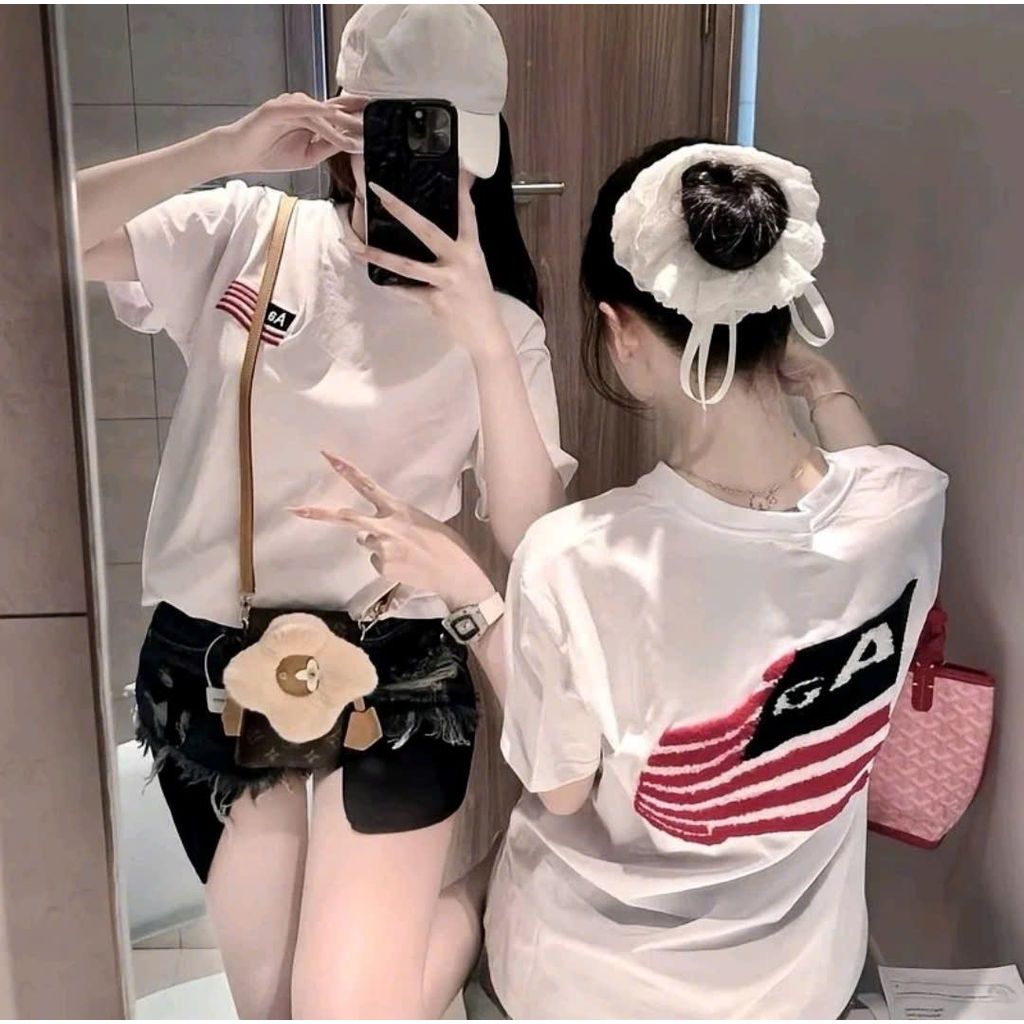 Áo Thun Nữ Form chuẩn - Áo Phông Cổ Tròn Tay Ngắn Basic Cotton -cờ mỹ aa