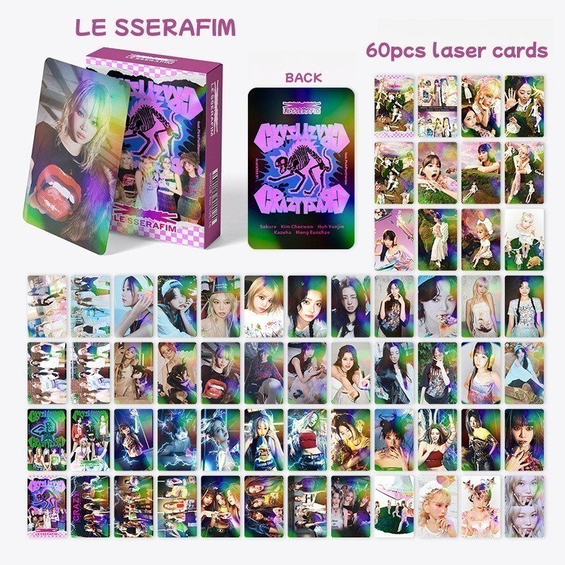 50-124 Chiếc LE SSERAFIM Laser HOLOGRAPHIC LOMO Thẻ Đêm Hoàn Hảo Dễ Dàng Album Sakura CHAEWON YUNJIN KAZUHA EUNCHAE Solo Photocards Lesserafim Hologram Bưu Thiếp YM