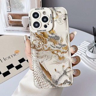 Ốp điện thoại rồng đen trắng cho iPhone 17 / 17Air / 16E / 15 Plus / 14 / 13 / 12 / 11 / Pro Max. Chống sốc rơi. Hộp đựng túi khí kiểu áo khoác silicon lỏng che phủ toàn diện