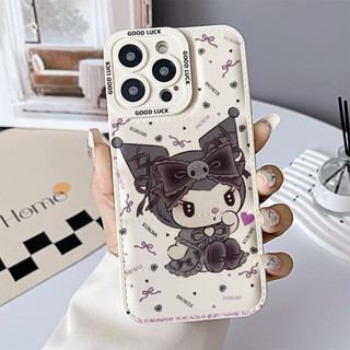 Ốp điện thoại hoạt hình Kuromi cho iPhone 17 / 17Air / 16E / 15 Plus / 14 / 13 / 12 / 11 / Pro Max. Chống sốc rơi. Hộp đựng túi khí kiểu áo khoác silicon lỏng che phủ toàn diện