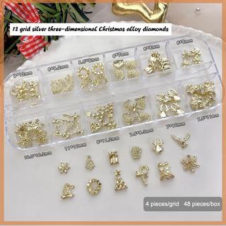 [savemoneyeveryday] 48 Cái / hộp Đồ trang trí nghệ thuật làm móng Giáng sinh với tuần lộc dễ thương, bông tuyết và chuông Phụ kiện làm móng [vn]