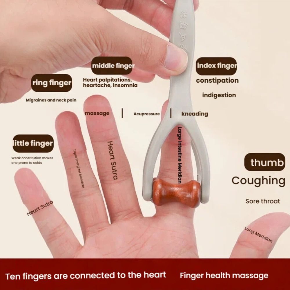 Con lăn Massage ngón tay ESSENCEH, Máy mát xa ngón tay bằng gỗ nguyên khối thiết kế kẹp, với 360° Con lăn Bấm huyệt để giảm kinh tuyến trị liệu bằng tay