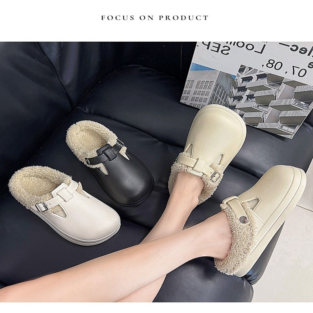 Sục Lót Lông Cừu Ấm Áp Chống Thấm Nước, Đính Khuy Thời Trang Dép Mềm Đế Dày Chống Trơn Trượt Ấm Mùa Đông