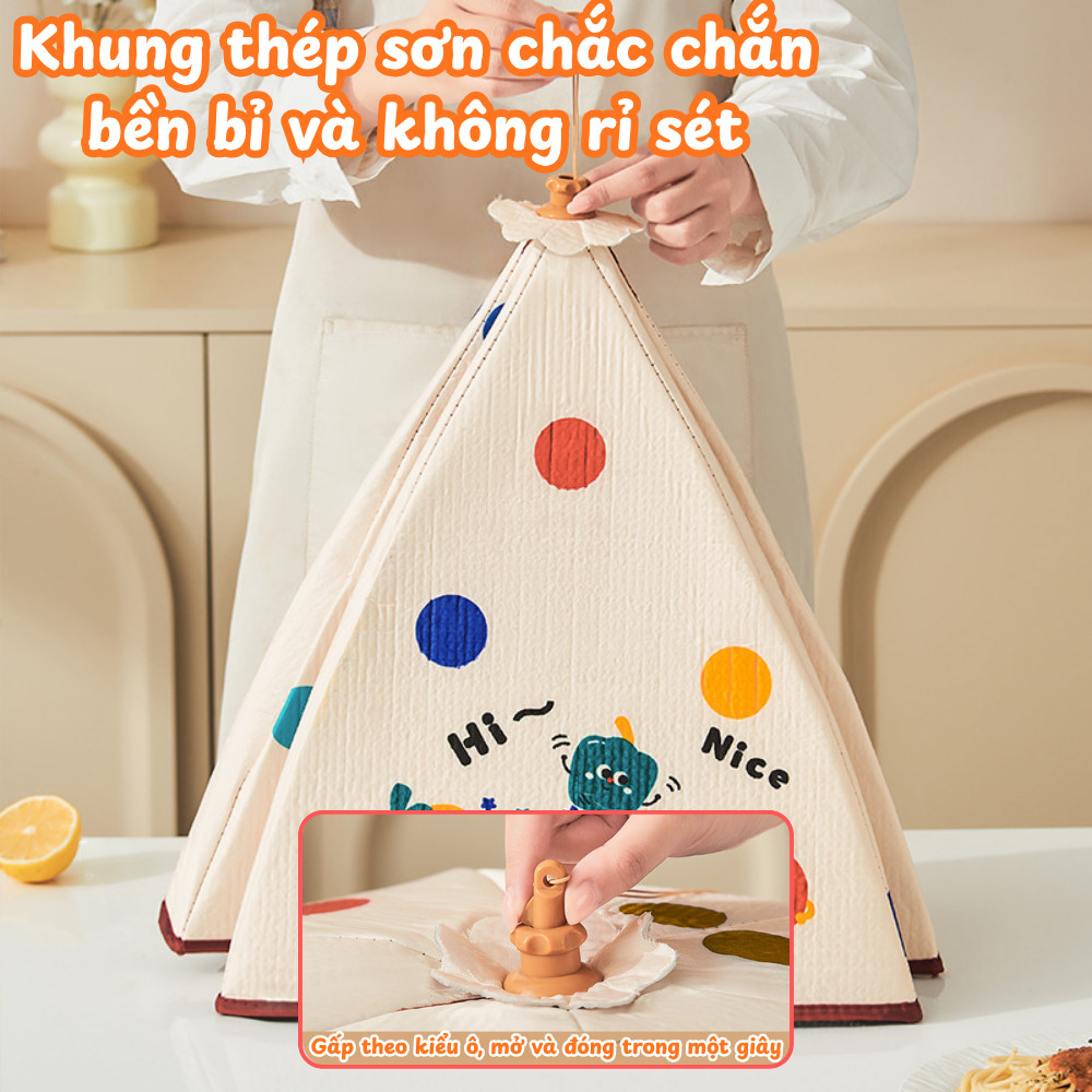 Lồng Bàn Hoạt Hình Dễ Thương Gấp Gọn, Lồng Đậy Thức Ăn Chống Côn Trùng, Dễ Gấp Mở