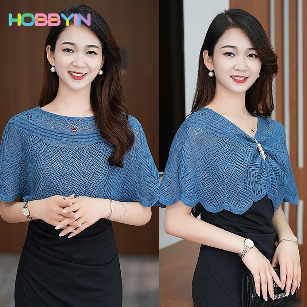Khăn choàng dệt kim HOBBYIN và áo khoác mỏng ren nhiều màu - Thoáng khí dành cho nữ