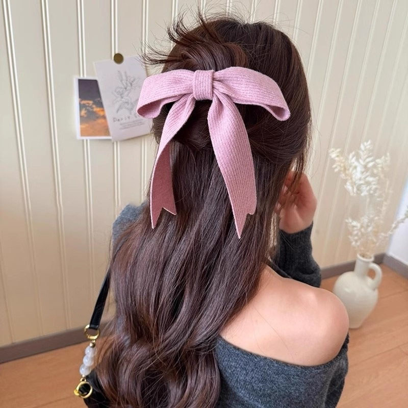 Kẹp tóc nơ dệt kim mới Kẹp tóc mỏ vịt đơn giản tinh tế