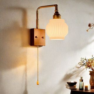 AIMI Đèn Tường Bắc Âu Rèn Sắt Kính Có Dây Kéo Công Tắc Led Quán Cà Phê Phòng Khách Đầu Giường Đèn Trang Trí Hành Lang Cầu Thang Đèn Tường