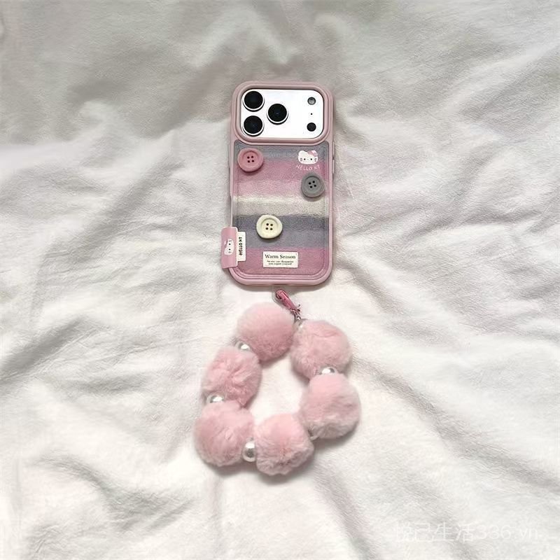 Nút ba chiều sọc màu tương phản Thích hợp cho iPhone17PROMAX Vỏ điện thoại hạt da Phong cách mới 16 / 15 / 14 Phim hoạt hình